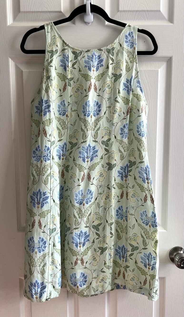 LOFT ANN TAYLOR 2025 Pale Grn Floral Linen Blend Cottagecore Mini Dress 10 NWT
